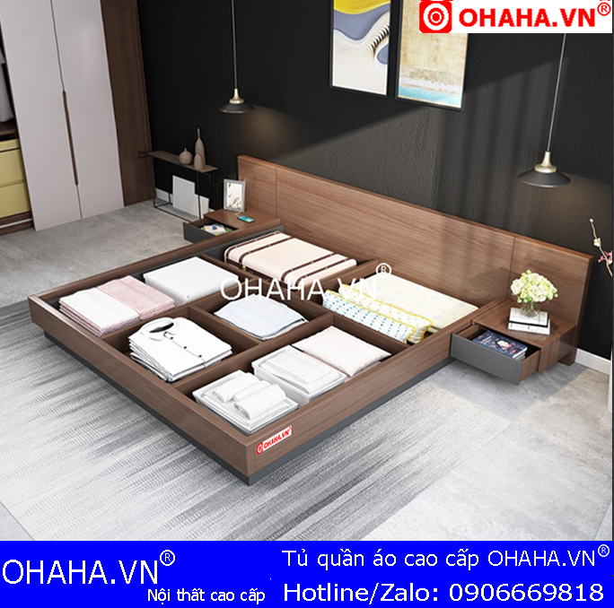 Giường ngủ gỗ cao cấp OHAHA kiểu Nhật (GN101)