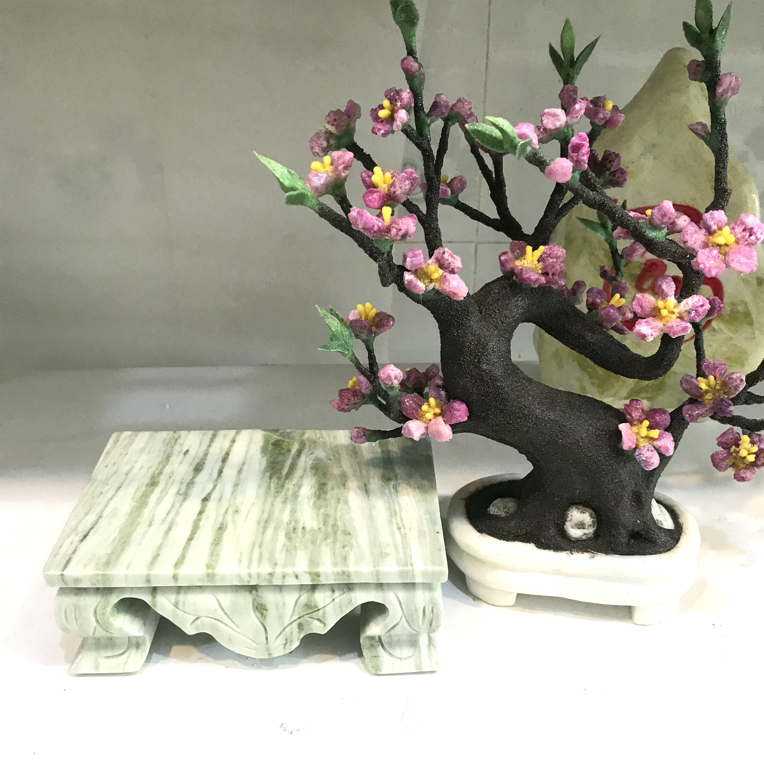 Cây hoa đào bonsai bằng đá ru by cho Tết vĩnh cửu cao 40x20x40x 5kg