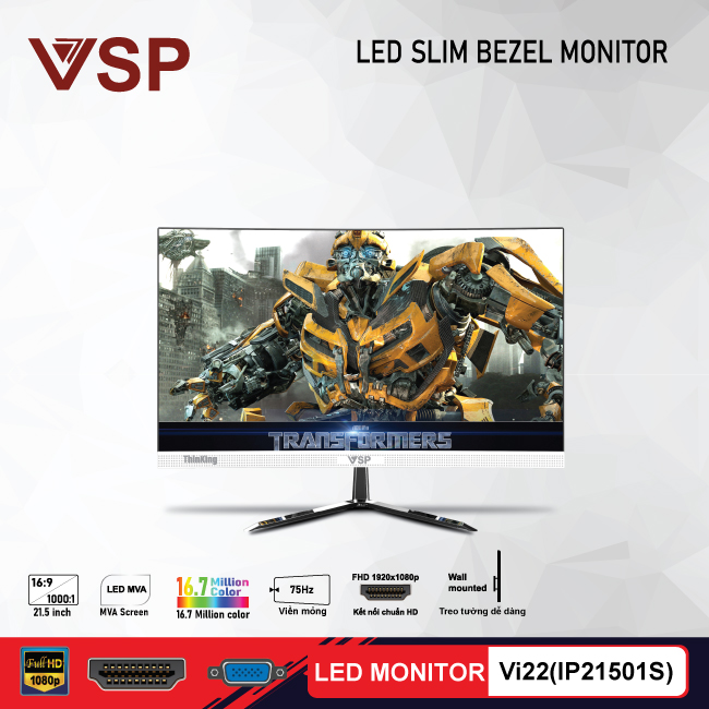 Màn hình VSP Vi22 IP21501S 22inch (21.5&quot; FHD IPS 75Hz , HDMI+VGA) - Hàng chính hãng TECH VISION phân phối