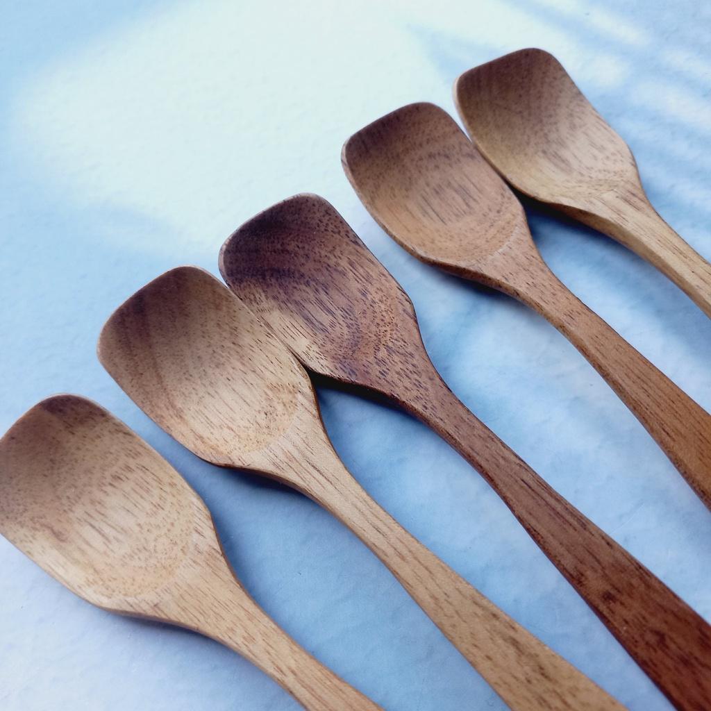Thìa Gỗ Nhỏ Múc Gia Vị, Thìa Múc Trà Cà Phê, Miệng Vuông 13.5x2.5cm, Thìa Chụp Ảnh Decor