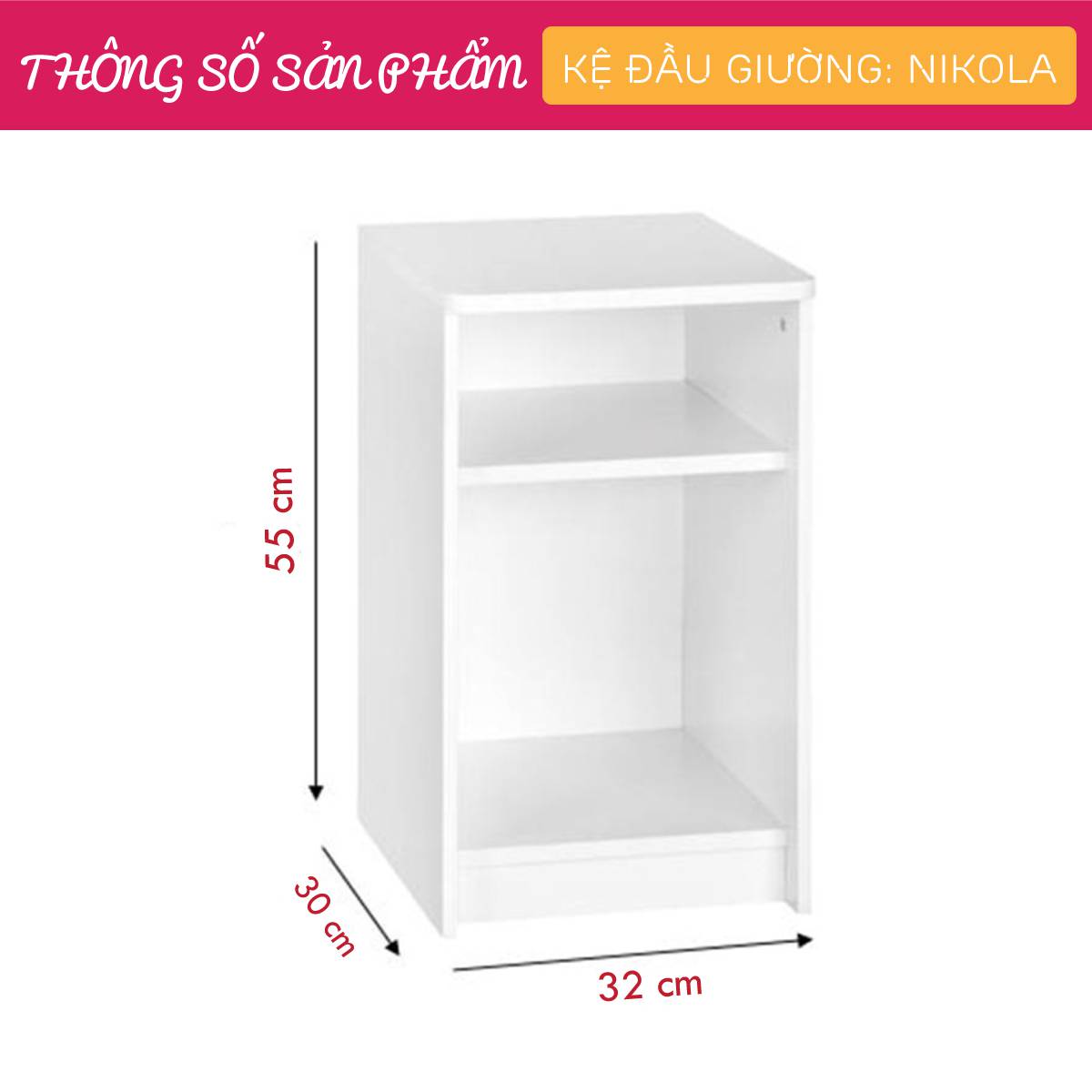 Tủ gỗ đầu giường hiện đại SMLIFE Nikola | Gỗ MDF dày 17mm chống ẩm | D32xR30xC55cm