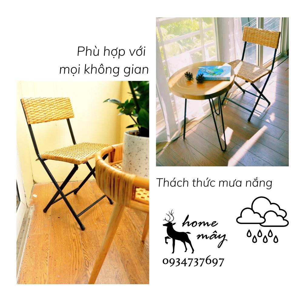 Combo Bộ bàn ghế mây tre HOME MÂY đan cao cấp, bàn mặt gỗ chân sắt chắc chắn