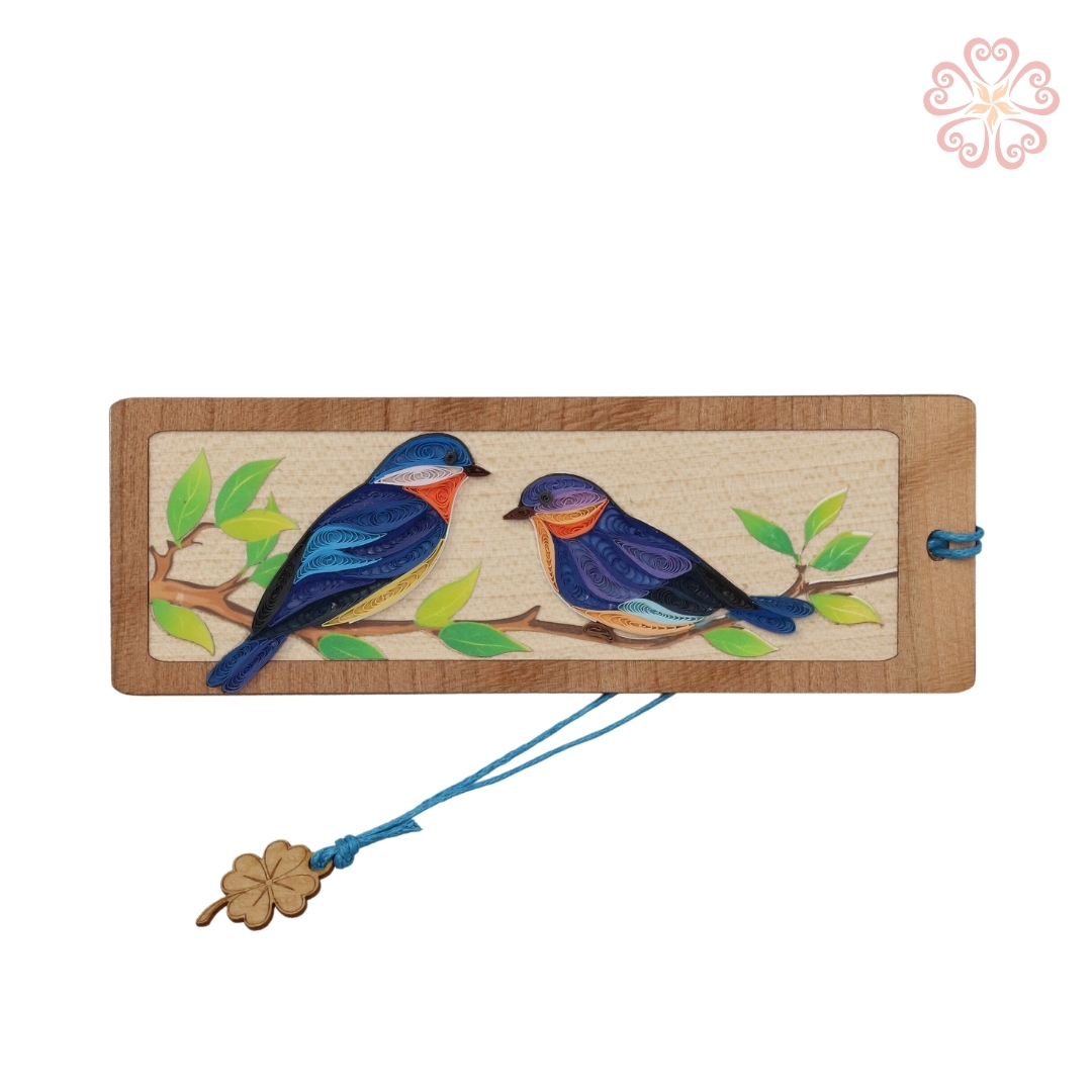 Bookmark giấy xoắn ngệ thuật - 2 chú chim sẻ - size 13.5 x 5.3 cm
