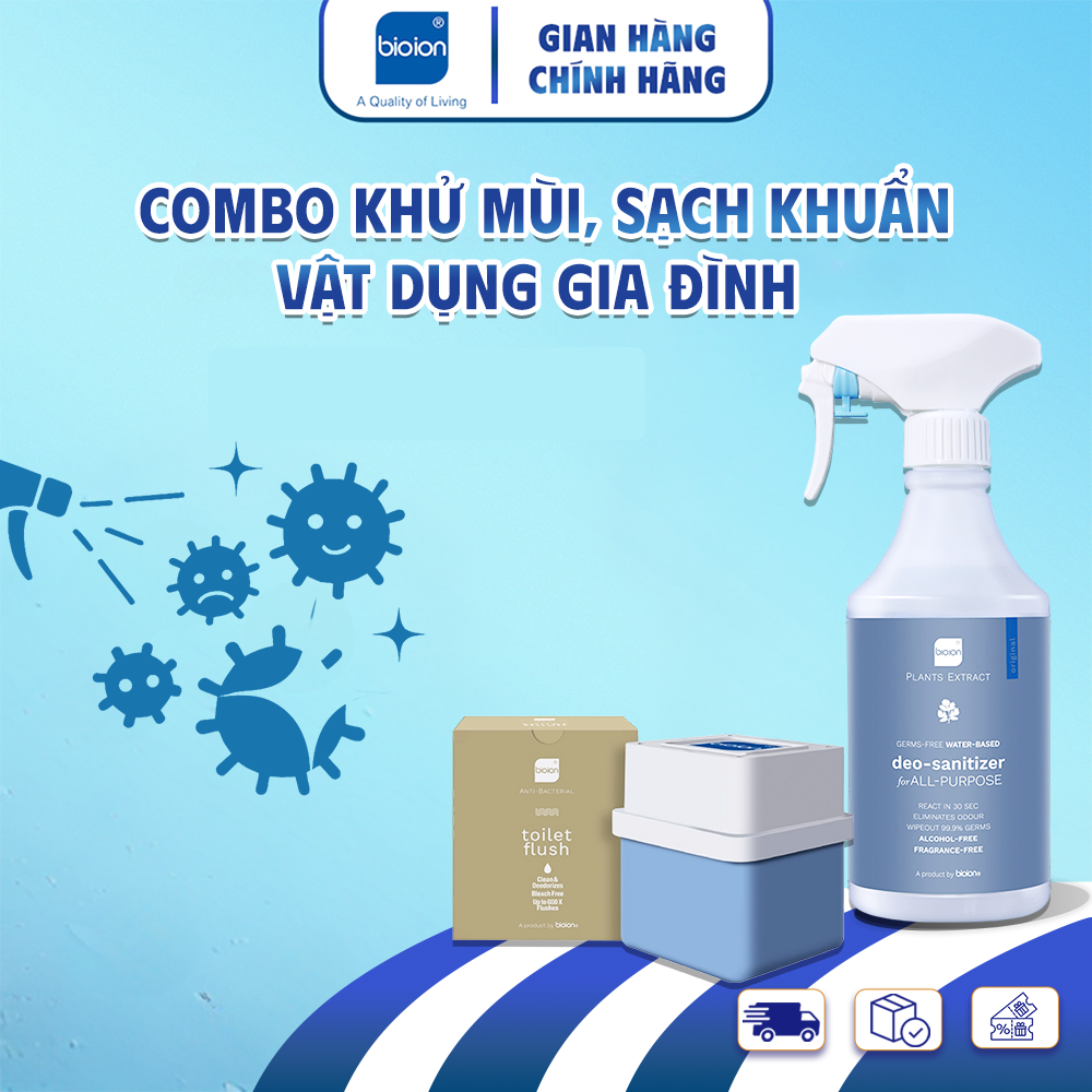 Combo Xịt Khử Mùi Sạch Khuẩn Bioion Cho Vật Dụng Gia Đình