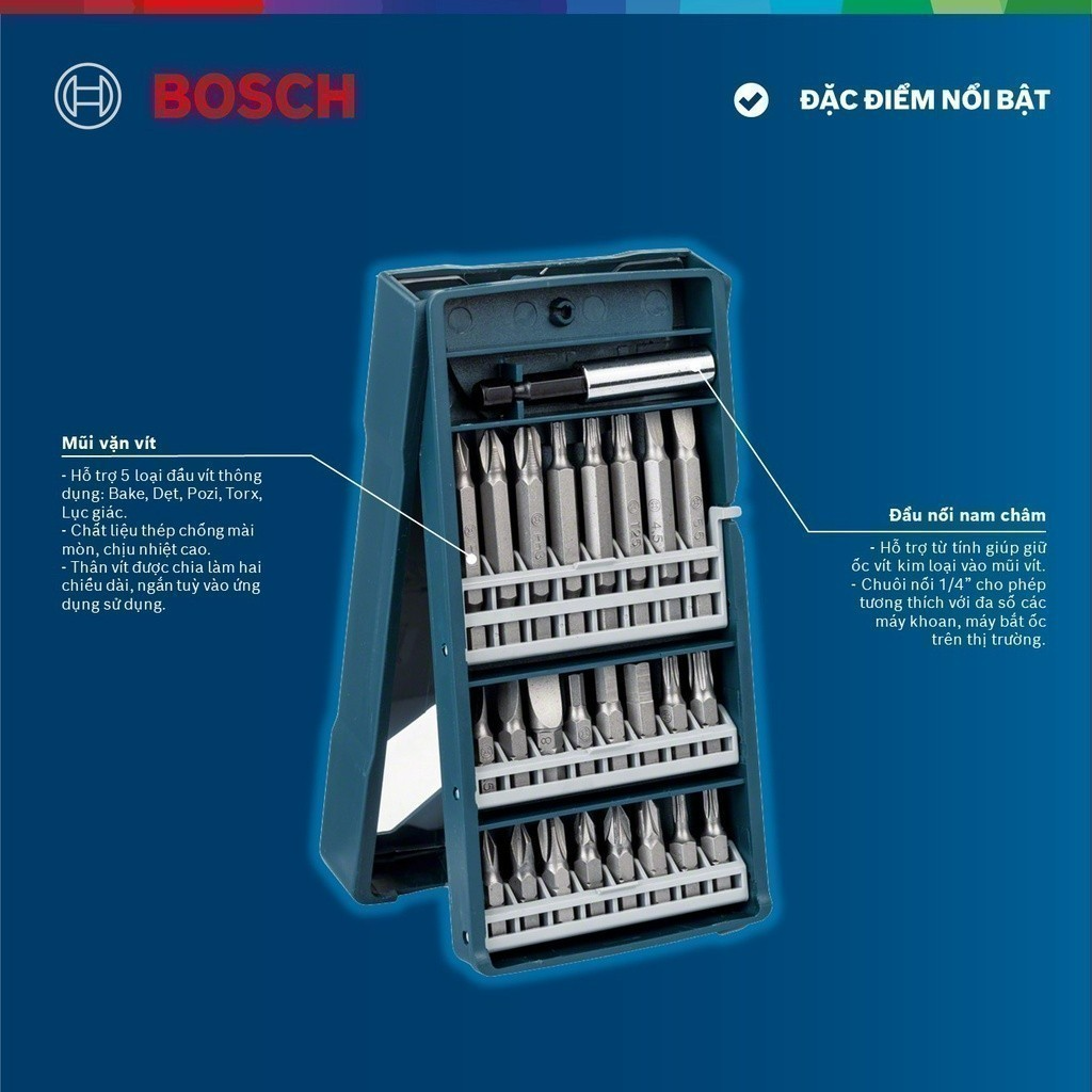 Combo Máy vặn vít dùng pin Bosch GO GEN 2 (2 mũi vít) + Bộ mũi tua vít đa năng Bosch 25 món (xanh dương)