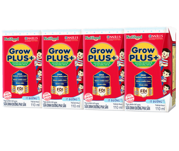 Thùng Sữa Bột Pha Sẵn ÍT ĐƯỜNG GrowPLUS+ loại 110ml - Dành cho bé trên 1 tuổi, Tăng Cân, Tăng Chiều Cao, Thông minh hơn (48 Hộp x 110ml)