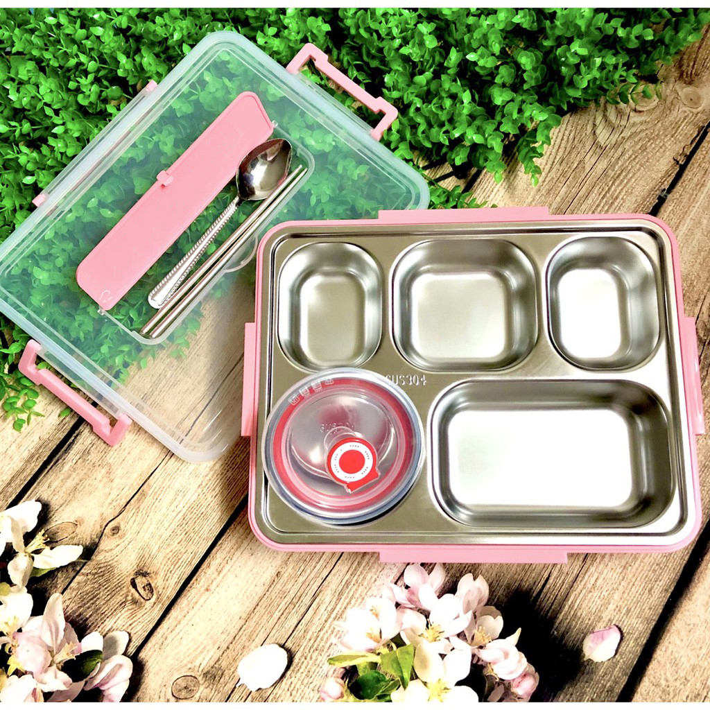Hộp cơm inox 5 ngăn kèm đũa và thìa