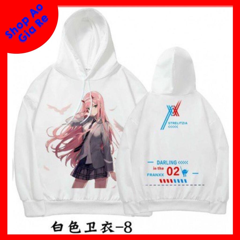 BST Áo Hoodie Trắng in hình anime Darling in The franxx mẫu in nhân vật Zero Tow