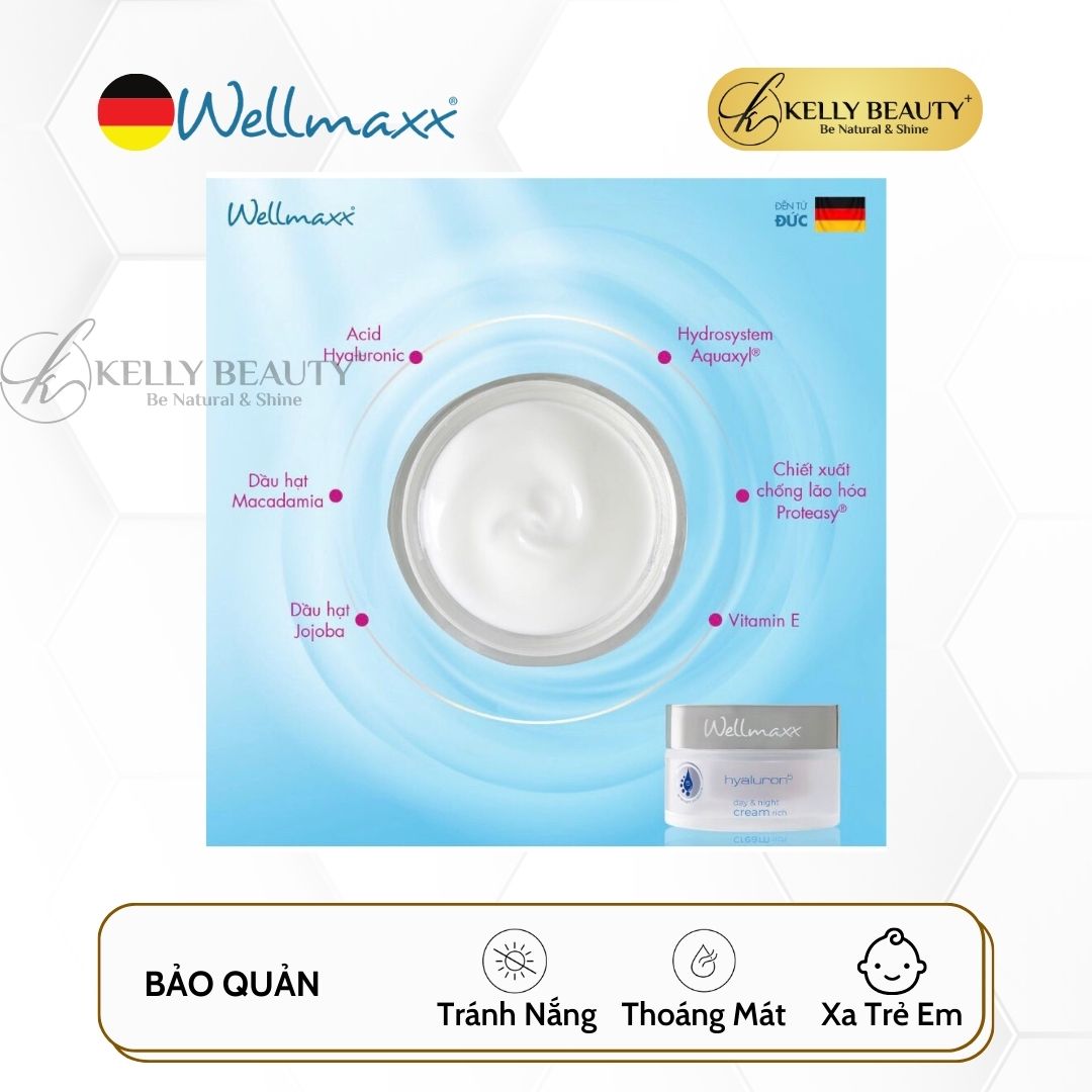 Kem Dưỡng Ẩm WELLMAXX Hyaluron5 Day and Night Cream Rich - Cấp Ẩm Sâu, Da Căng Mịn, Đàn Hồi; Mờ Nếp Nhăn - Kelly Beauty