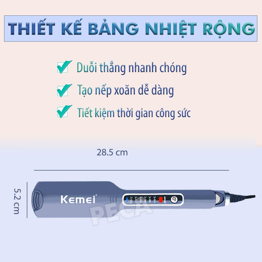 Máy duỗi tóc Kemei KM-740 điều chỉnh 6 mức nhiệt độ bảng nhiệt lớn sử dụng được cho mọi loại tóc - Hàng chính hãng