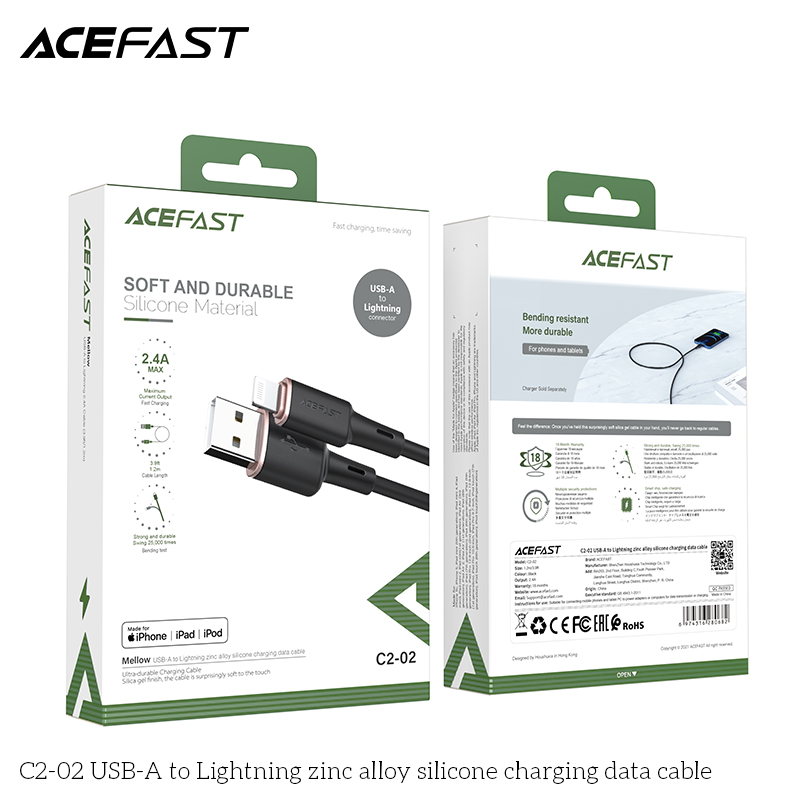 Cáp Acefast USB-A to Light.ning MFI (1.2m) - C2-02 Hàng chính hãng Acefast