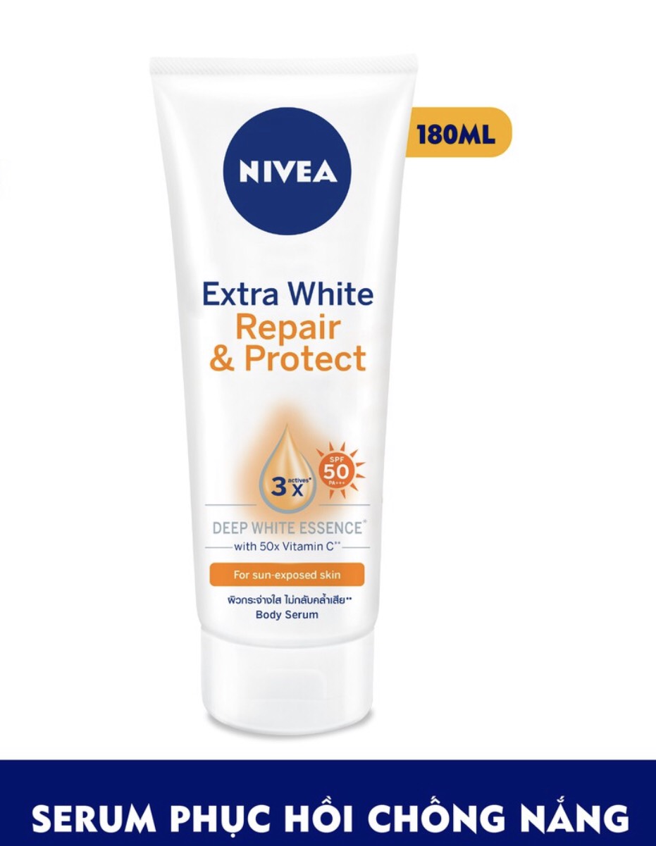 Bộ đôi Serum dưỡng thể NIVEA dưỡng trắng chống nắng, phục hồi Ban ngày 180ml & Ban đêm 200ml