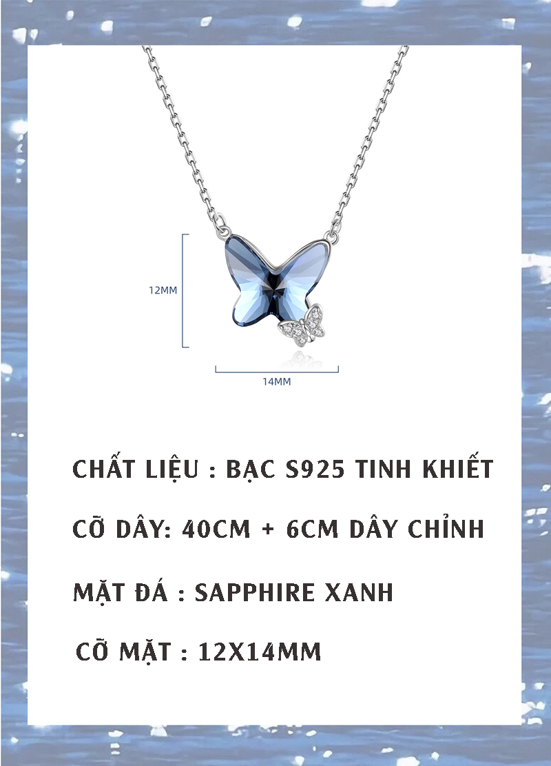 Dây Chuyền Nữ Bạc S925 Hình Con Bướm Mặt Đá Sapphire Xanh DB2564 - Bảo Ngọc Jewelry