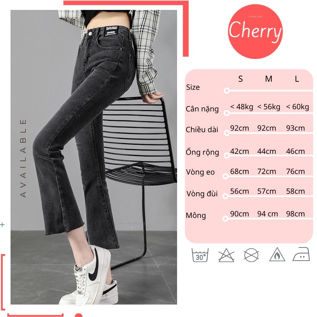 Quần jean nữ ống loe lửng lưng cao co giãn phong cách Hàn Quốc, quần bò nữ ống loe cạp cao chất xịn cao cấp CHERRY T025
