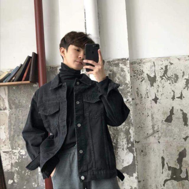 Áo khoác jean đen denim jacket form Unisex đen/lính