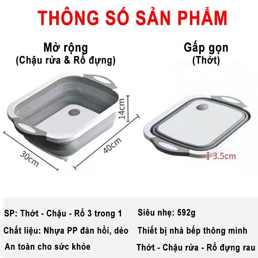 Chậu Rửa Gấp Gọn Kiêm Thớt Đa Năng l Chậu Kiêm Thớt Gấp Gọn Cao Su, Mặt Nhựa Cứng Đồ Dùng Tiện Ích 3 in1