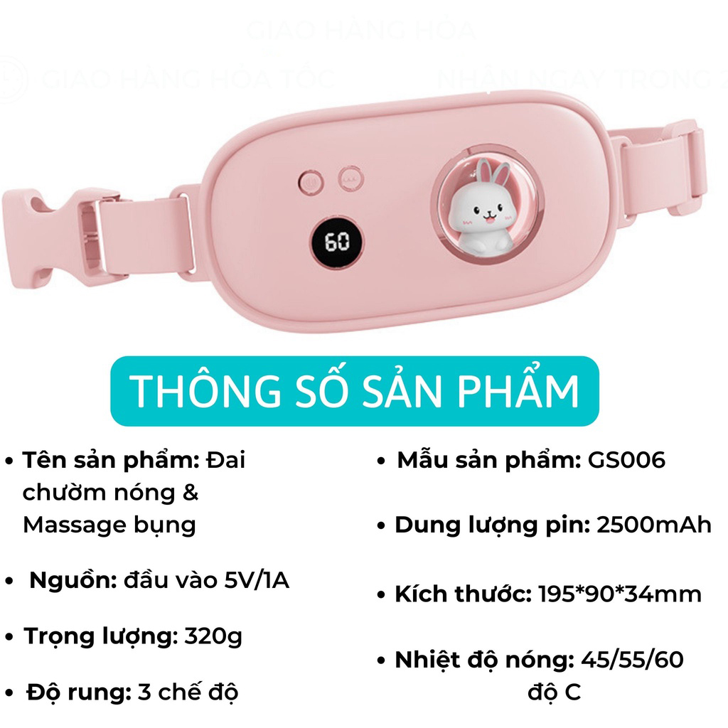 Máy Massage Bụng Kinh GS006, Đai Chườm Nóng Matxa Giảm Đau Bụng Kinh, Máy Rung Làm Ấm Tử Cung Cho Phụ Nữ Đến Kỳ Kinh