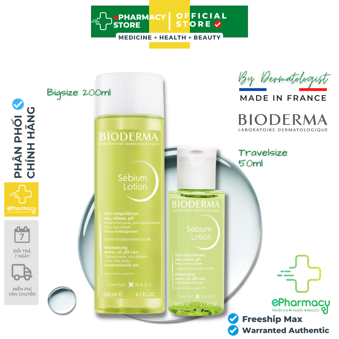 Toner Bioderma Sebium Lotion - Nước hoa hồng Bioderma Lotion cân bằng, dưỡng ẩm cho da