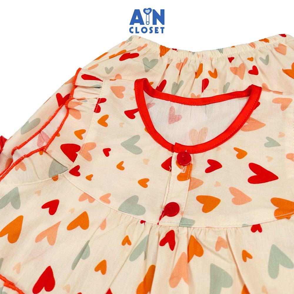 Bộ quần áo Ngắn bé gái họa tiết Tim Cam Cotton - AICDBGGWCH0E - AIN Closet
