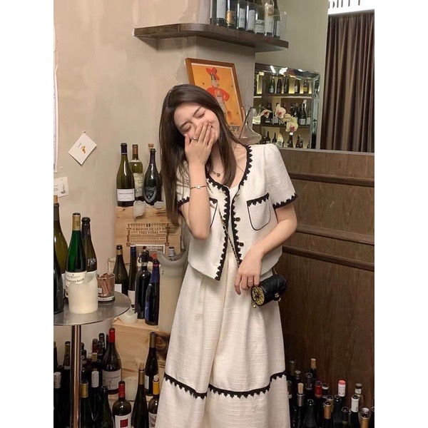 Set áo kèm chân vây dài phối viền đen ulzzang hàn quốc