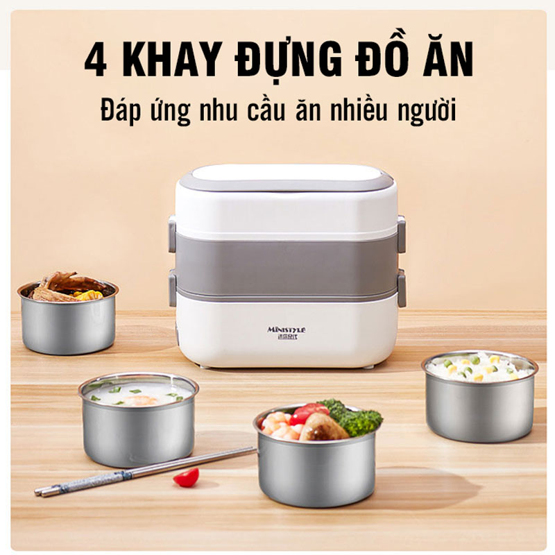 Hộp Cơm Văn Phòng Cắm Điện 3 Tầng Hộp Cơm Cắm Điện Đa Năng Hâm Nóng Và Tự Nấu Chín Thức Ăn Với 4 Hộp Inox