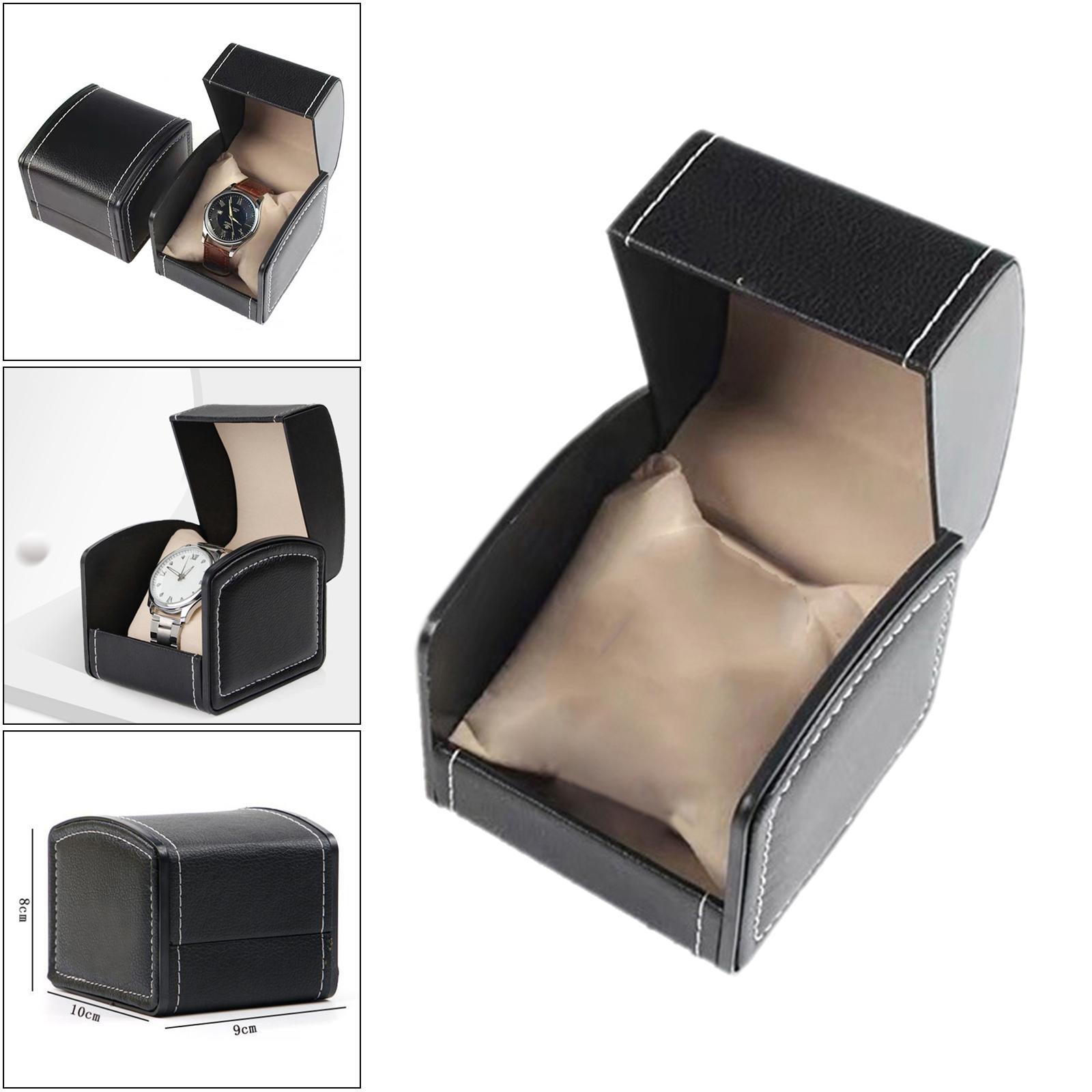 Classic Style Single Grid PU Leather Watch Case Display Holder Organizer Jewelry Box, 9x10x8cm