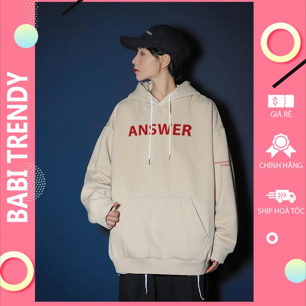 Áo hoodie nam nữ áo khoác Answer unisex nỉ phong cách ovesize siêu đẹp Form Rộng – ST14 - babitrendy