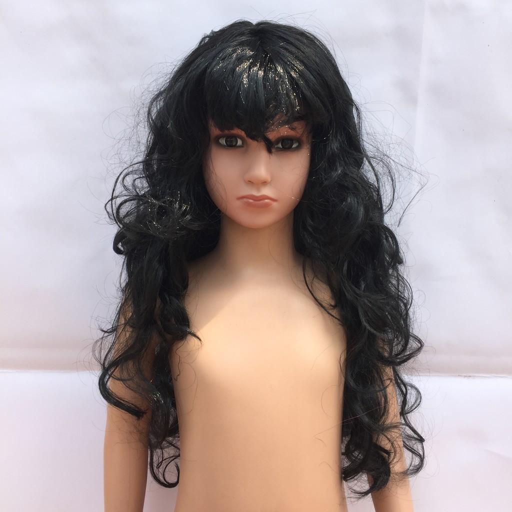 Tóc giả Cosplay hóa trang xoăn dài màu đen
