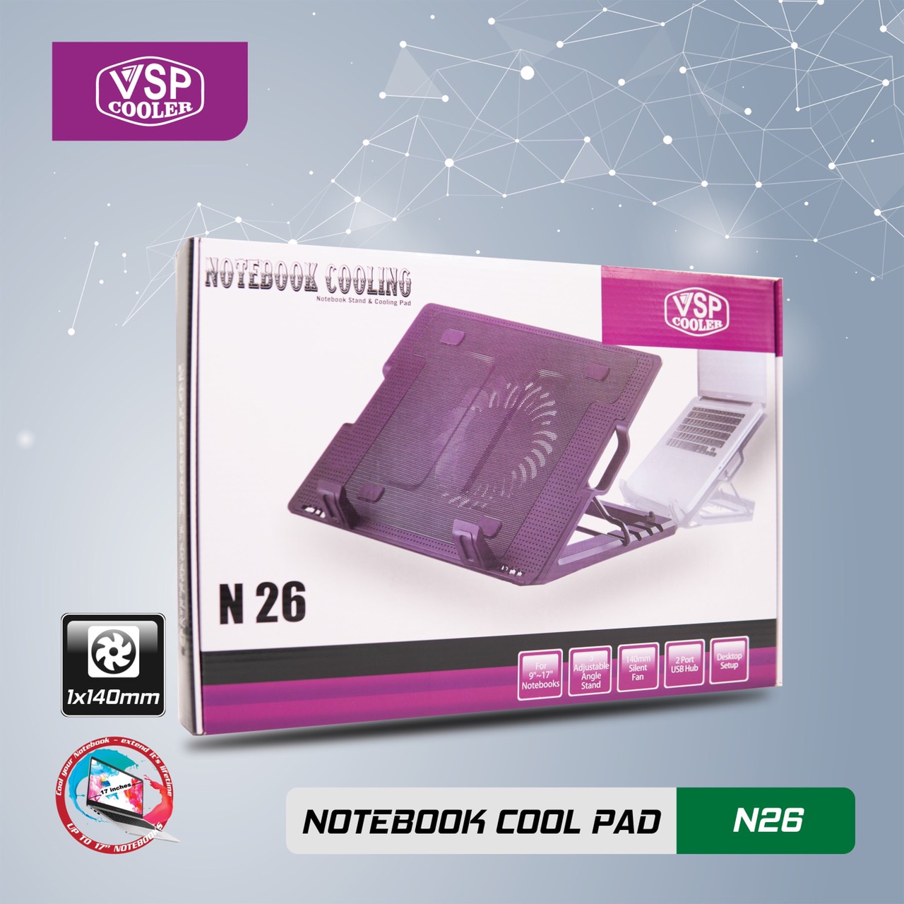 ĐẾ TẢN NHIỆT VSP Cooler N26 (1*Fan 14cm) - giao ngẫu nhiên - hàng nhập khẩu