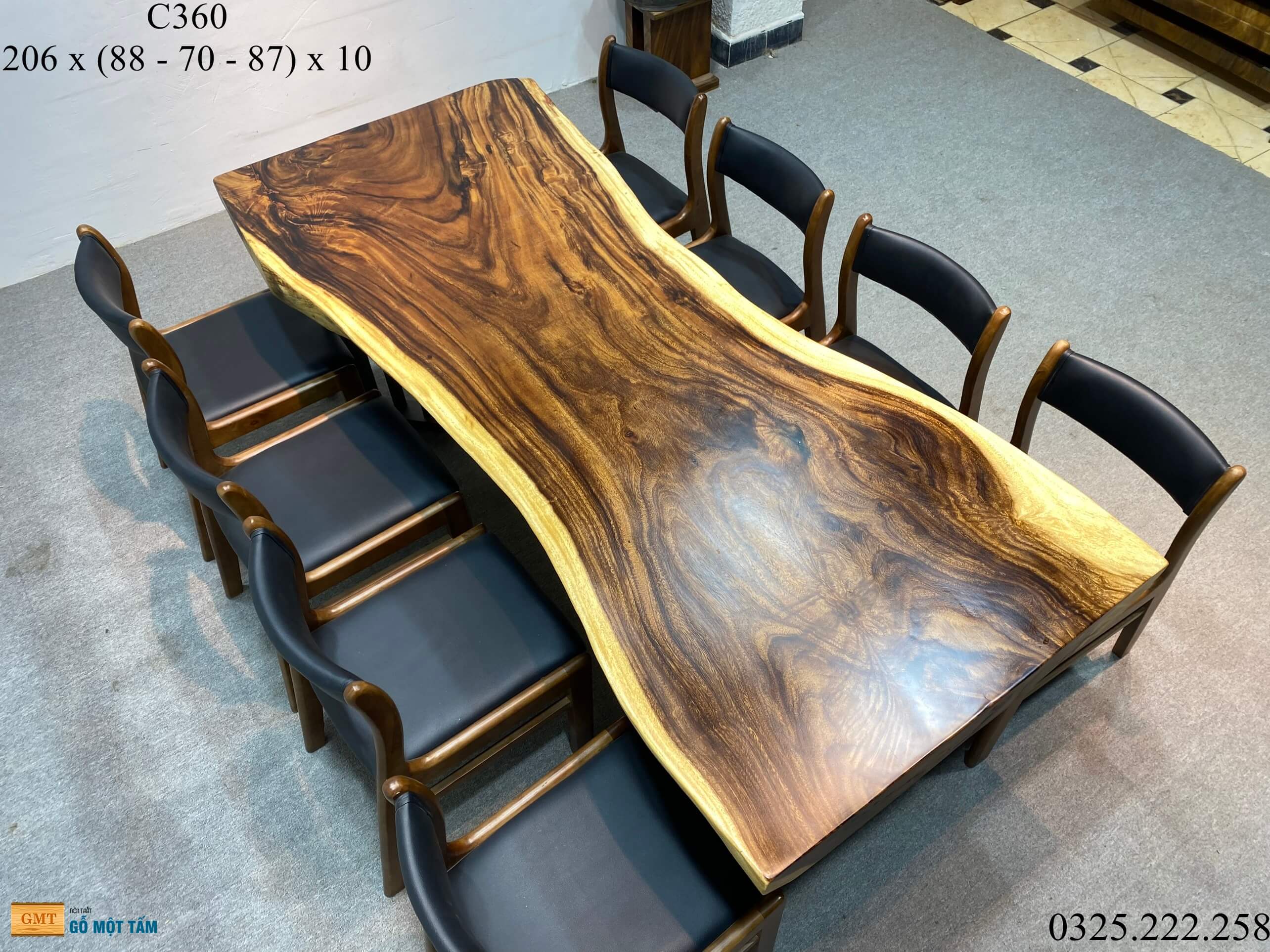 Bàn Làm Việc Gỗ Me Tây, Bàn Cafe Gỗ Me Tây, Bàn Gỗ Me Tây Nguyên Tấm Dài 2,06m Rộng 88cm Dày 10cm