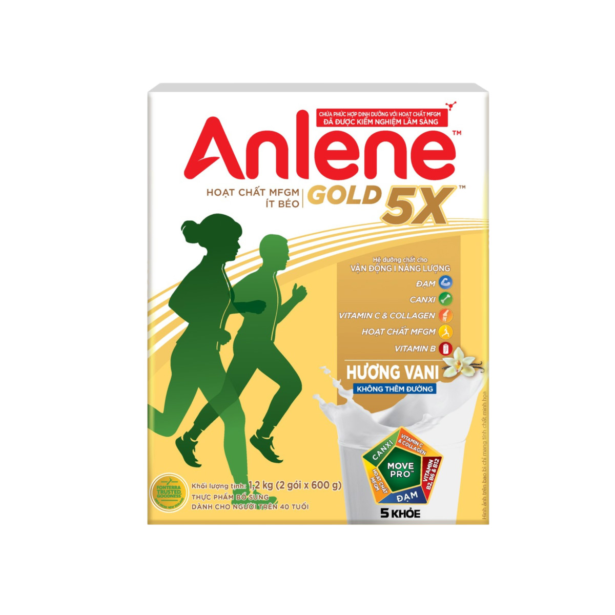 Combo 3 Sữa Bột Anlene Gold 5X Hương Vanilla (Hộp giấy 1200g) tặng nồi inox
