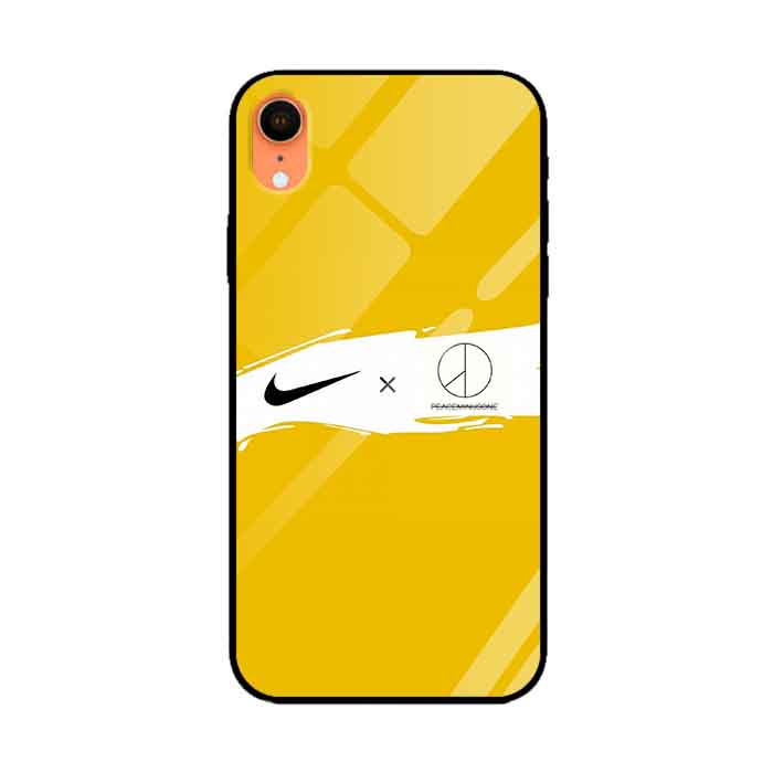 Ốp lưng kính cường lực cho iPhone Xr Nền Peace Nền Vàng - Hàng Chính Hãng