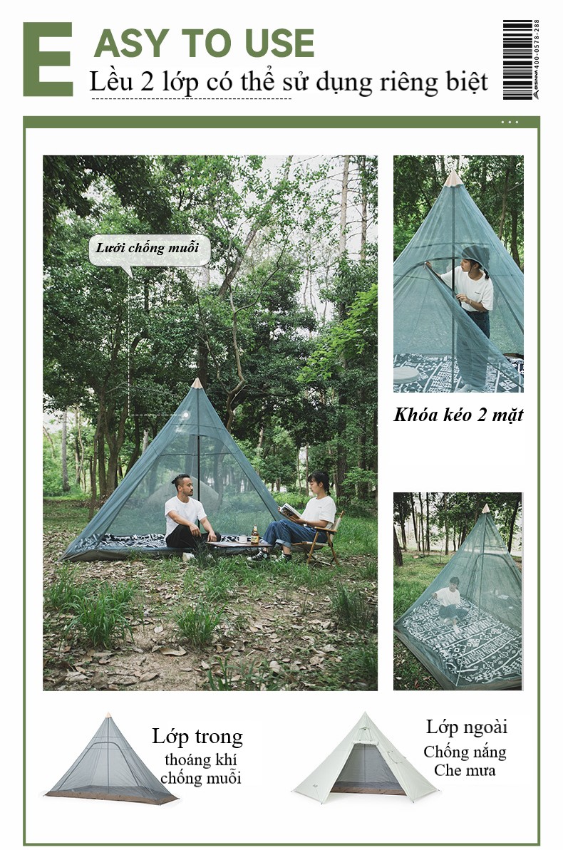 Lều kim tự tháp có mái hiên BSW-ZL070 (400*320*215cm)