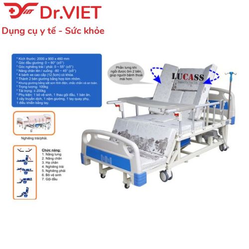 Giường y tế điện đa năng Lucass GB-T5D (GB-T5E) - hỗ trợ người già, người bệnh, người đi lại khó khăn thuận tiện, dễ dàng, có thể đi vệ sinh và gội đầu tại giường