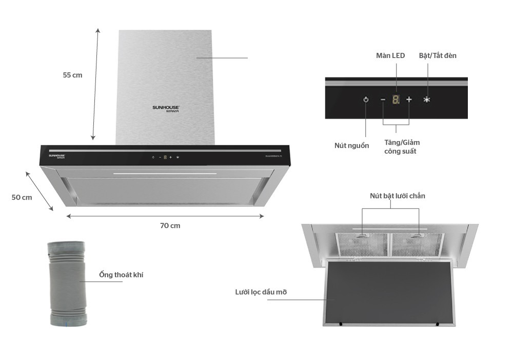 MÁY HÚT MÙI CAO CẤP CHỮ “T” SUNHOUSE MAMA MMB6816-70