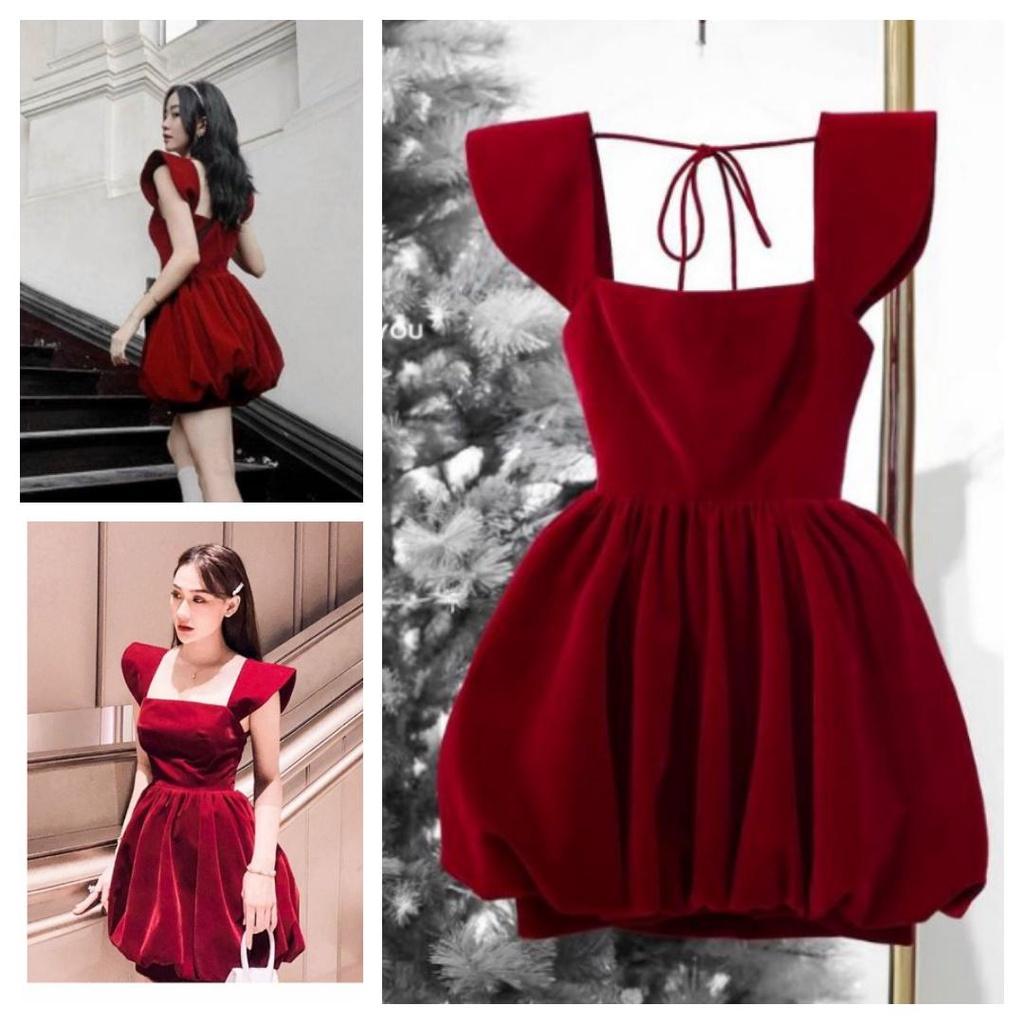 Đầm Xòe Nhung Đỏ Cổ U Đi Chơi Noel & Tết Cực Xinh Xắn BY8368