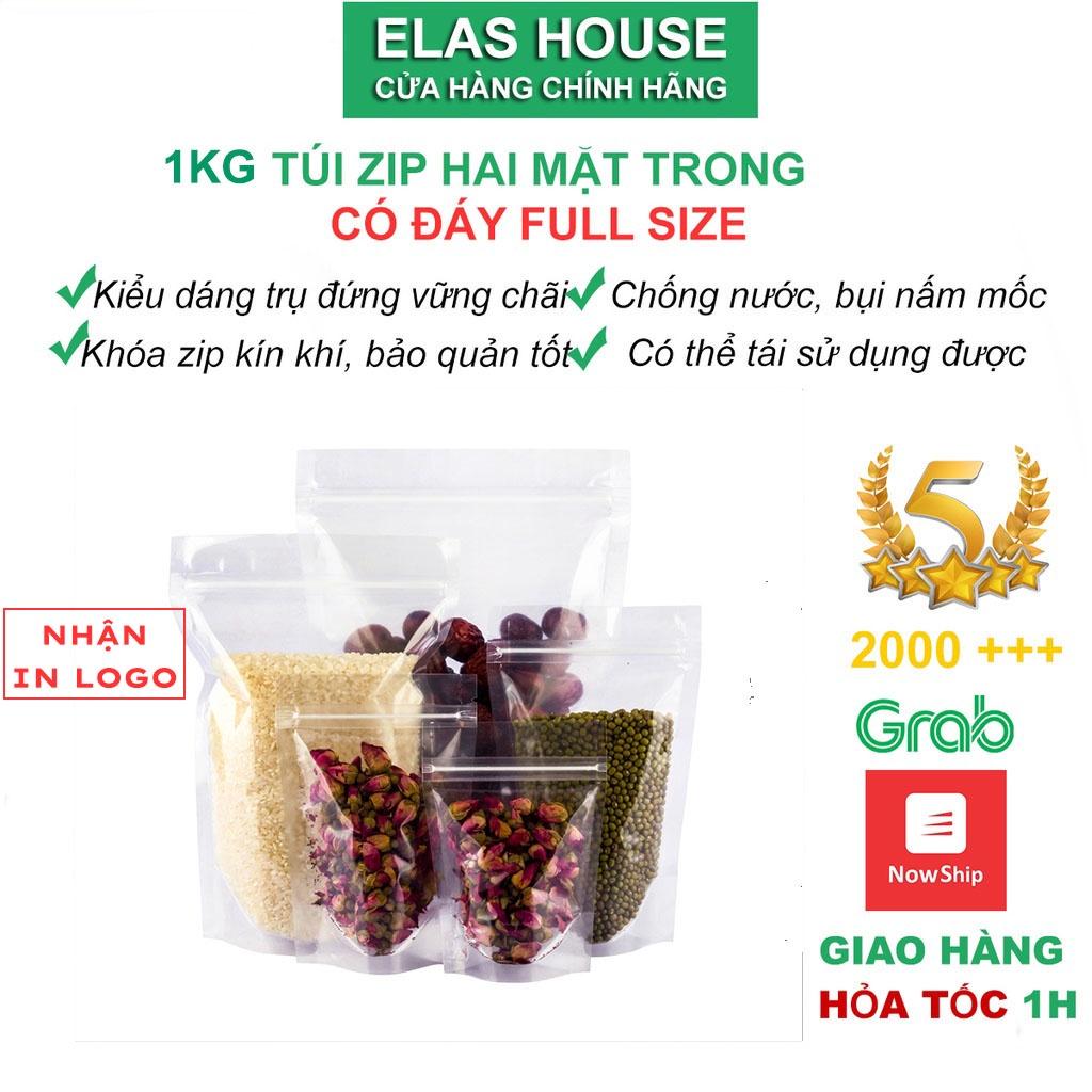 Túi zip đáy đứng 2 mặt trong đựng thực phẩm, 1kg túi zip đựng thực phẩm trong suốt Elas House