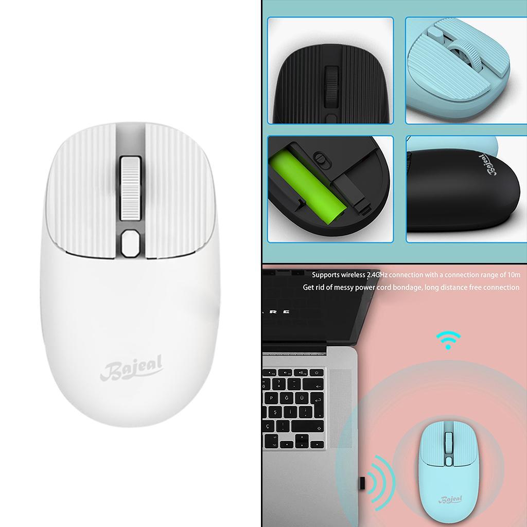 Wireless Mouse w/ USB Receiver Portable 1200DPI Noiseless Click 3 Buttons White