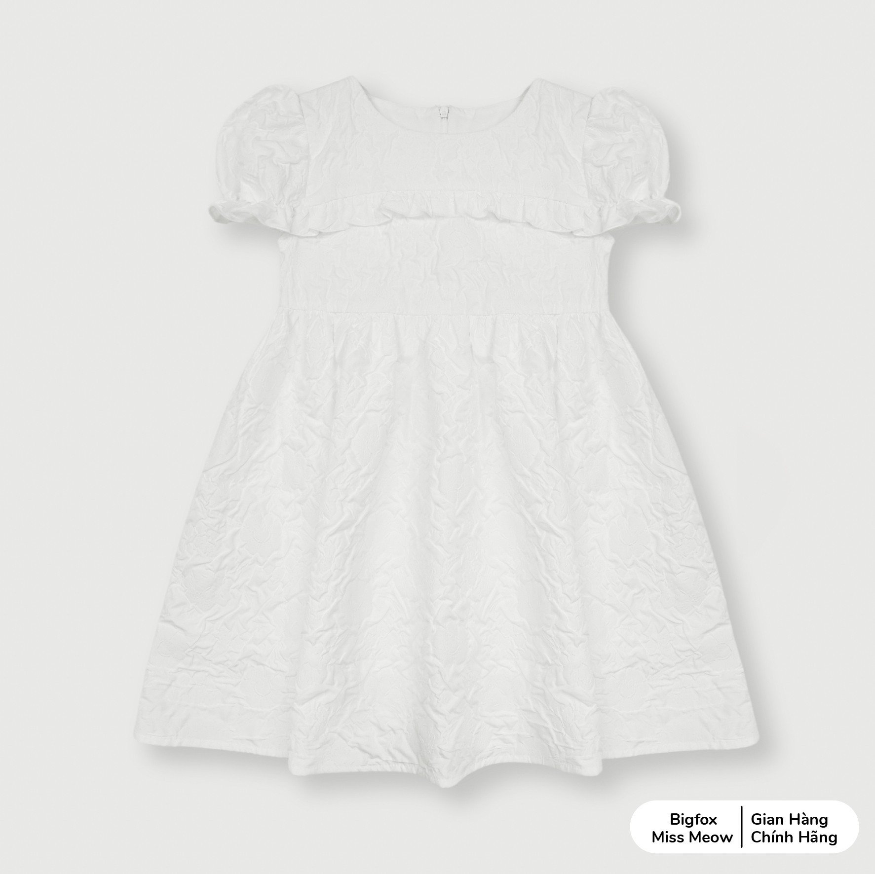 Đầm váy cho bé gái Bigfox Miss Meow size đại mùa hè tay phồng dáng babydoll vải taffeta hoa trắng size trẻ em 3-11 tuổi