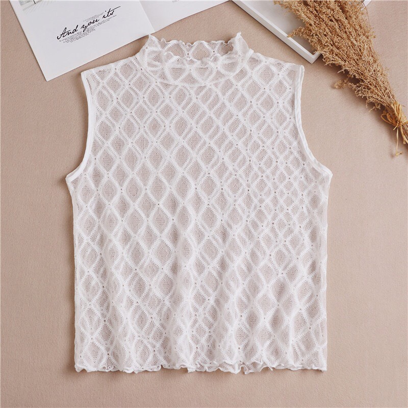 Áo ren croptop cổ lọ mặc cùng áo len - Mã AO77