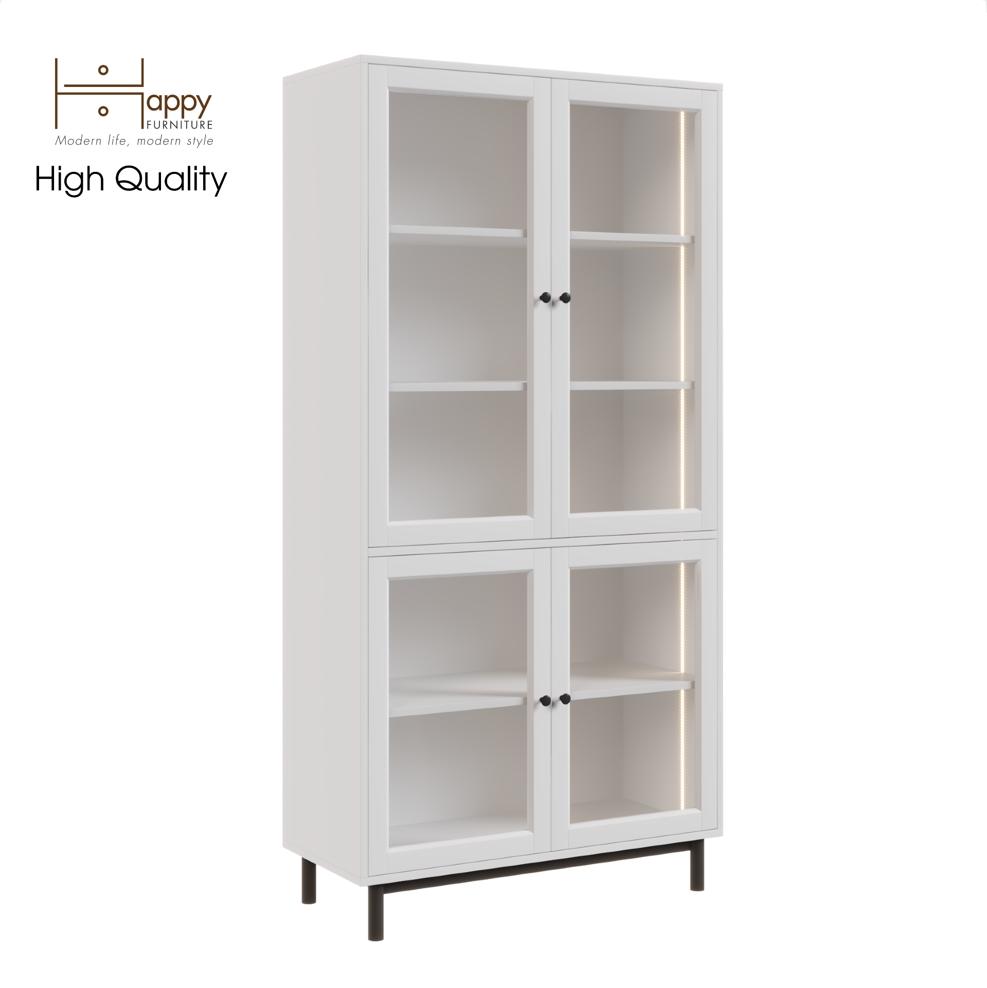[Happy Home Furniture] CATY, Kệ sách 5 tầng cửa kính - đèn LED - chân sắt, 90cm x 39cm x 180cm (DxRxC), KSA_020_LED