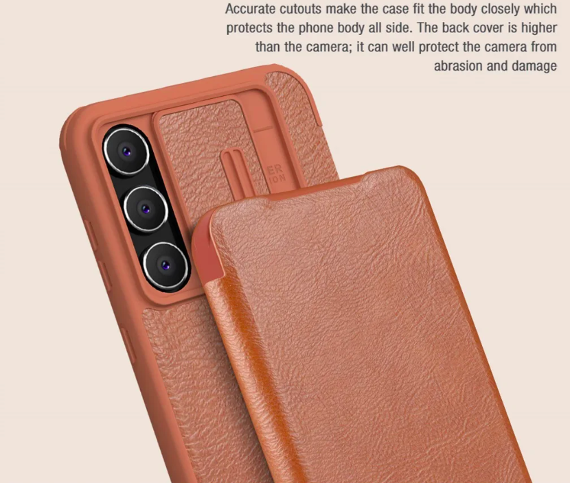 Bao da cho SamSung Galaxy S23 FE chính hãng Nillkin QIN có nắp trượt bảo vệ camera sau - Hàng chính hãng