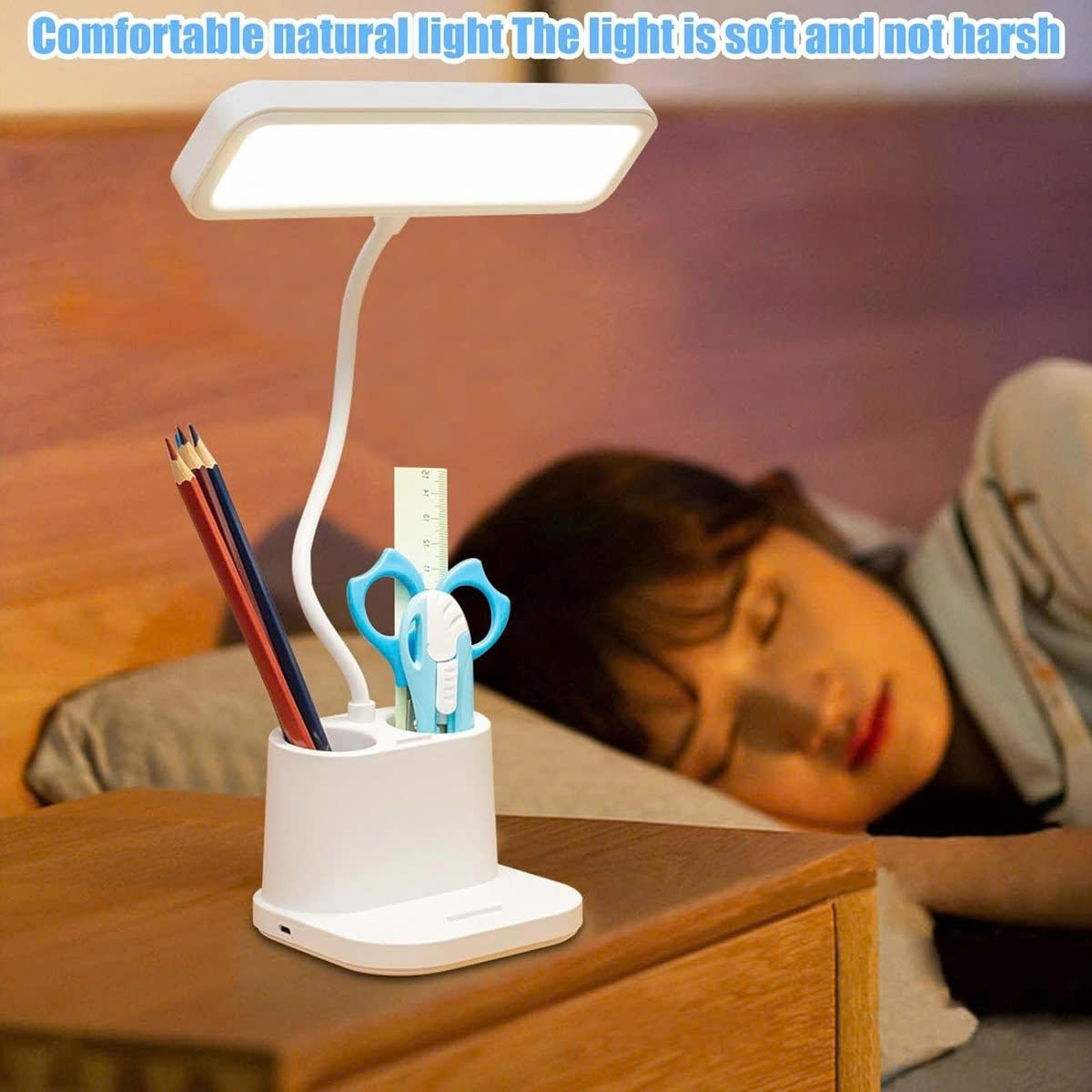 Đèn Học Để Bàn P9 800Lux 3 Chế Độ Ánh Sáng Trắng – Vàng – Trắng Vàng Có Hộc Đựng Bút