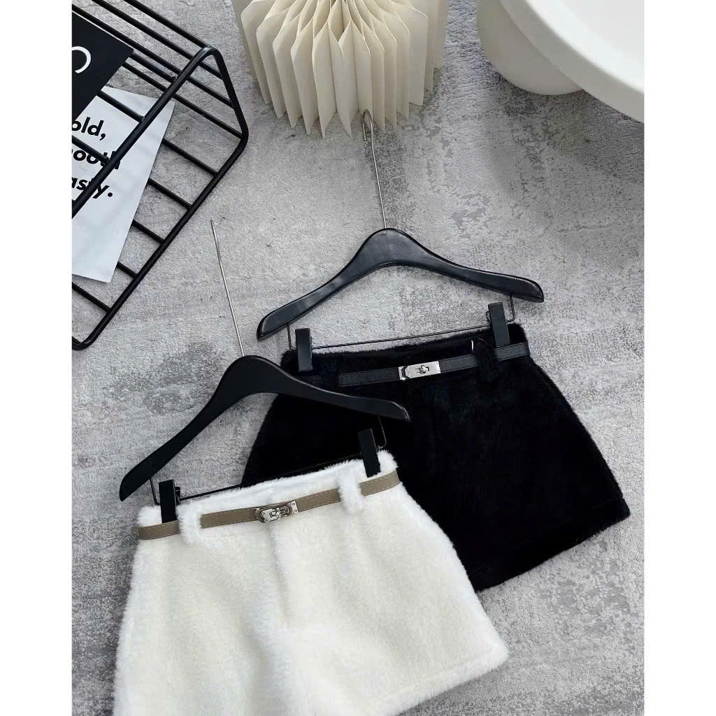 Quần Short Nữ Lông Mềm Mại Có Túi Tặng Kèm Dây Nịt Căn Chỉnh Size