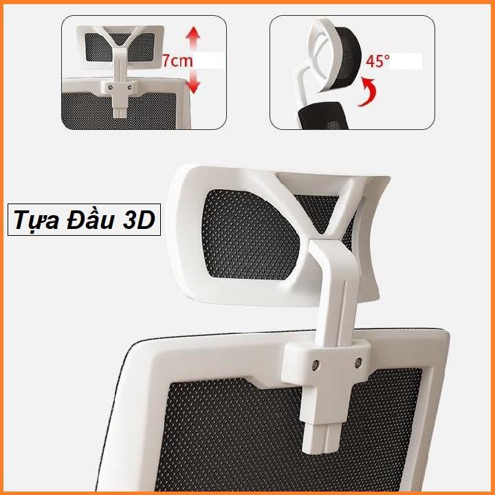 Ghế Văn Phòng Lưng Lưới, Tựa Đầu 3D - Ghế Làm Việc Công Thái Học, Chống Mỏi Lưng, Gù Lưng Cao Cấp