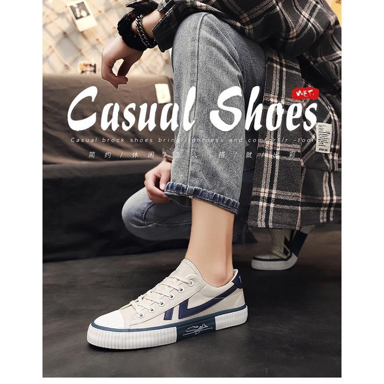 Giày Thể Thao Vải Canvas Màu Trắng Influencer 2023 Phong Cách Hàn Quốc Thời Trang Cho Nam BOU309