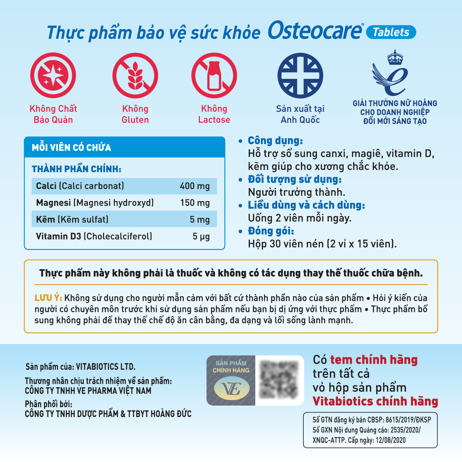 Bộ Sản Phẩm Vitabiotics OSTEOCARE Giúp Xương Chắc Khỏe, Viên Uống Cho Người Lớn 30 Viên, Siro Cho Bé 200ml