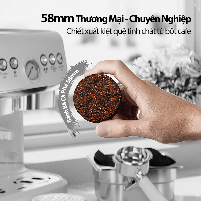 Máy pha cà phê Hitech CF07 tích hợp xay bột cà phê 15 mức, đánh bọt sữa, pha espresso 19 bar mạnh mẽ, 3 trong 1 tiện lợi, tặng kèm temper inox và vòng đệm xay, hàng chính hãng