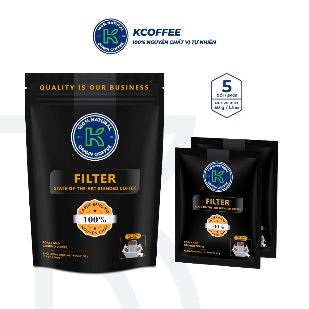 Cà phê phin giấy K Coffee 100% Robusta Arabica cà phê nguyên chất 50g (Túi 5 gói x 10g)