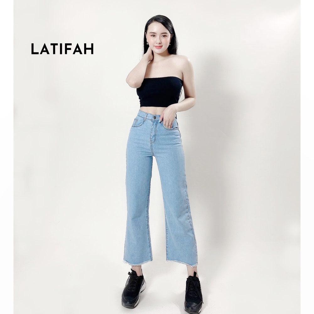 Quần baggy jeans nữ LATIFAH ống rộng trơn tua lai màu trắng bạc QD014